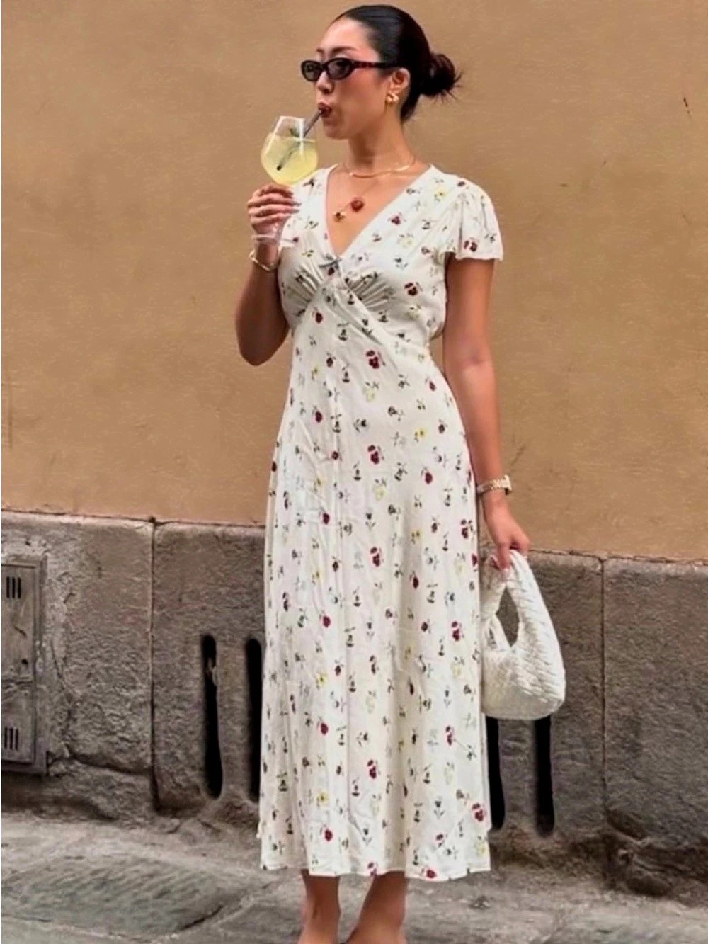 Gap x Dôen Floral Midi Dress Floral Maxi Dress in White Size 2